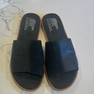 Sorel Black Leather Slide Sandals size 6.5